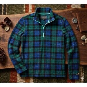 Chubbies 1/4 Zip Fleece Pullover Mens S Tartan Plaid Blue Green Cozy Casual Wear